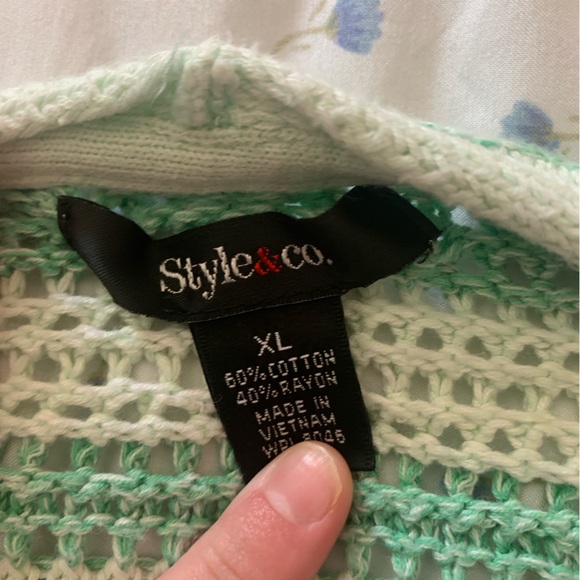 Crochet Green Cream and Grey Cardigan - Picture 2 of 2